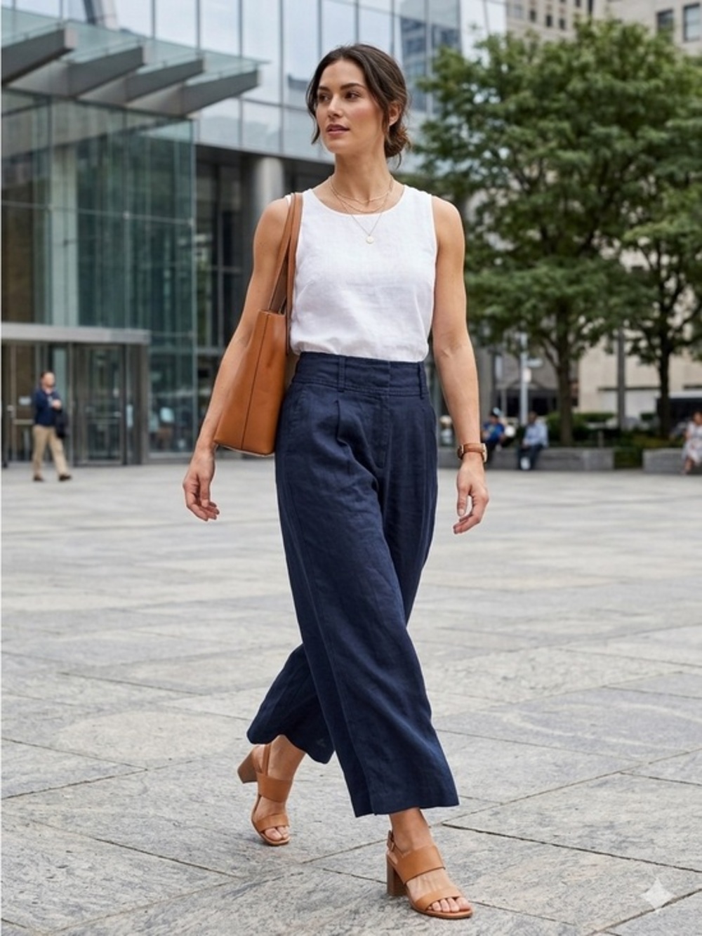 Chelsea 28 Women’s 0 Navy Blue Linen Wide Leg Crop Capri Trouser Dress Pants XXS